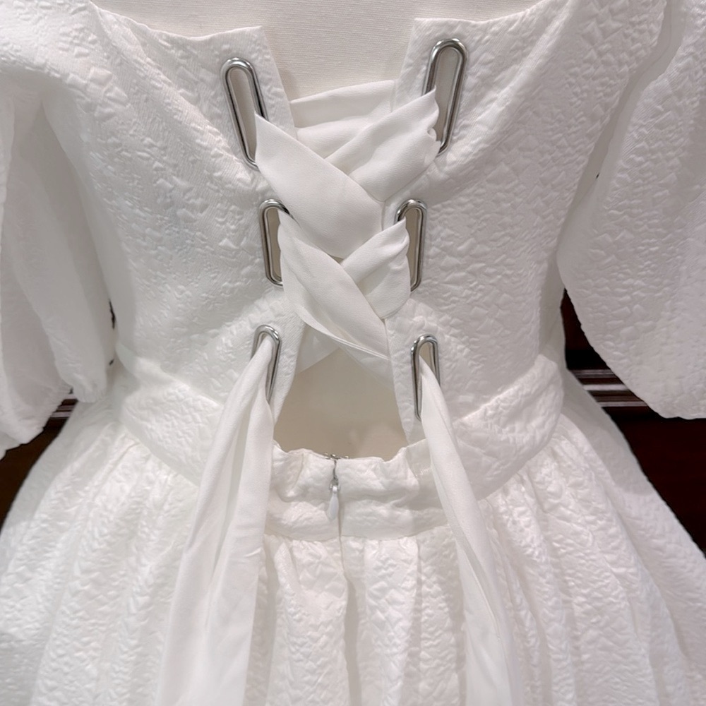 BHLDN Chloe Puff-Sleeve Square-Neck Jacquard Mini Dress - Picture 7 of 15